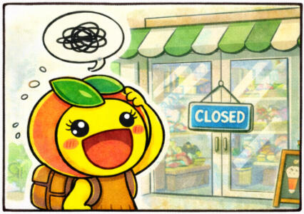 Shop closed RinRin looks confused in front of a shop that is actually closed