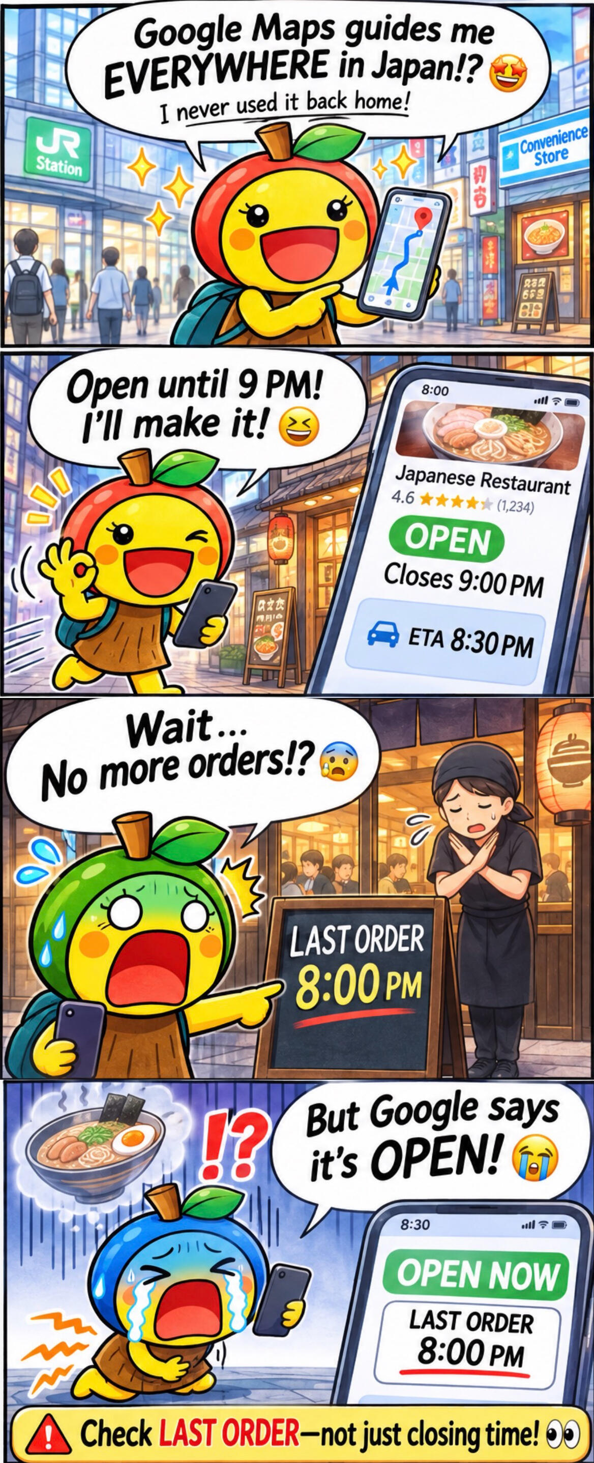 Shocked reaction RinRin reacts with shock and frustration after finding the shop closed
