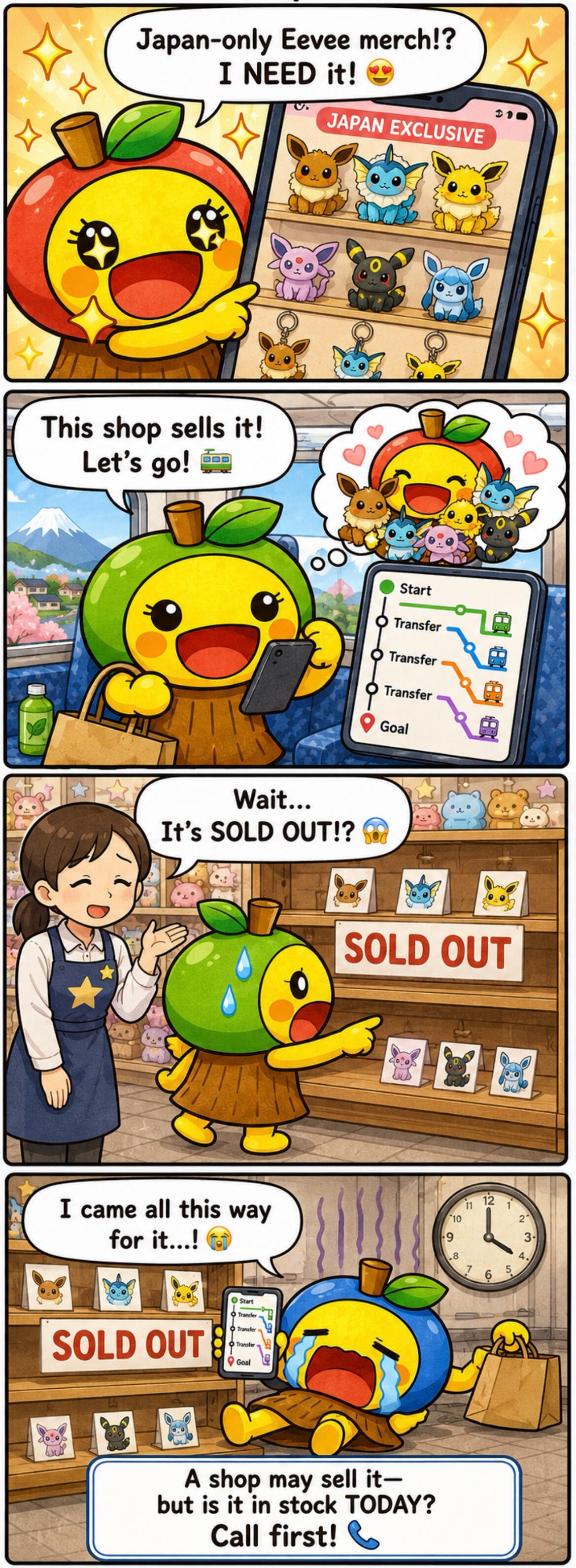 Shocked reaction RinRin reacts with shock and frustration after finding the shop closed
